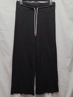 MATE the Label Black Wide-Leg Drawstring Waffle Weave Pants Boho Quiet Luxury